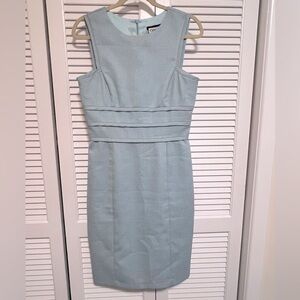 Vintage David Meister Knee Length Sleeveless sheath dress in light aqua color.